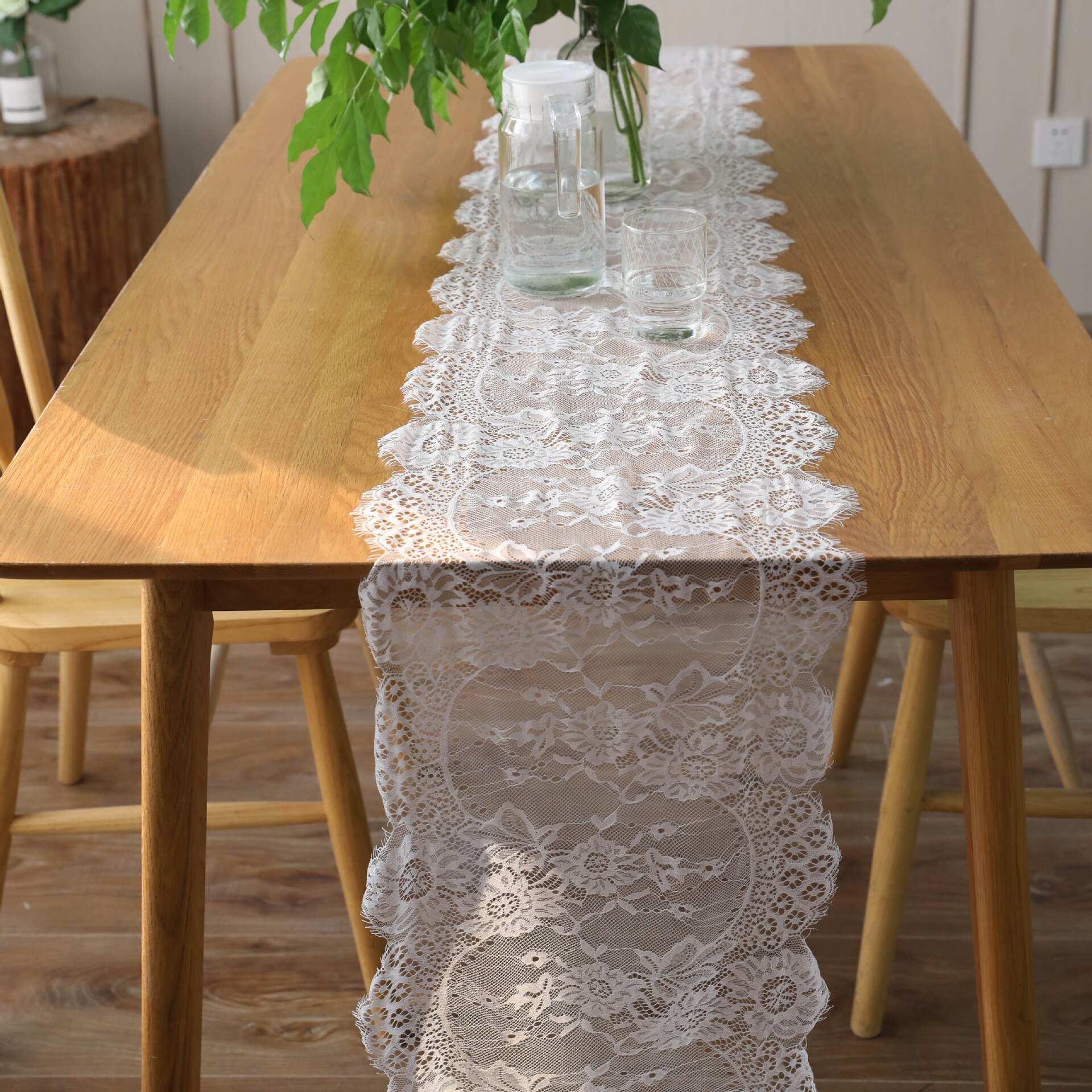 Camino De mesa calado De encaje De estilo nórdico, decoración De banquete De boda, flor calada, 35x300cm, Color blanco: White