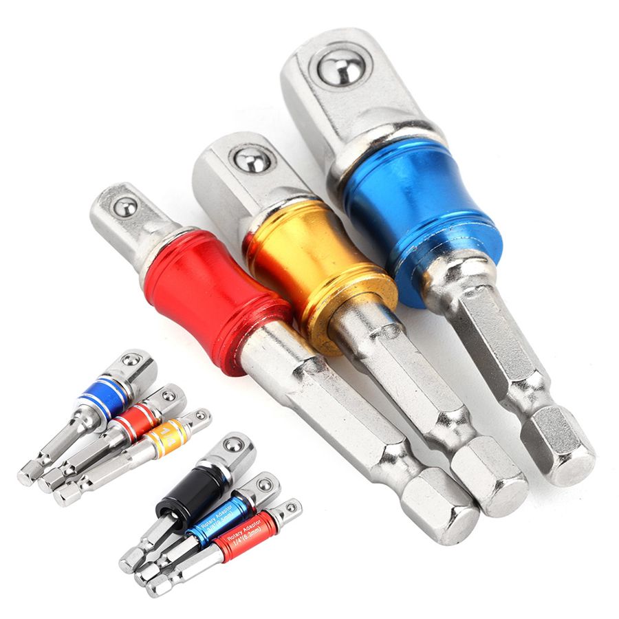 3 unids/set de zócalo de broca hexagonal, unidad adaptadora de impacto eléctrica, 1/4 pulgadas, 3/8 pulgadas, 1/2 pulgadas, adaptador de broca, herramientas para coche