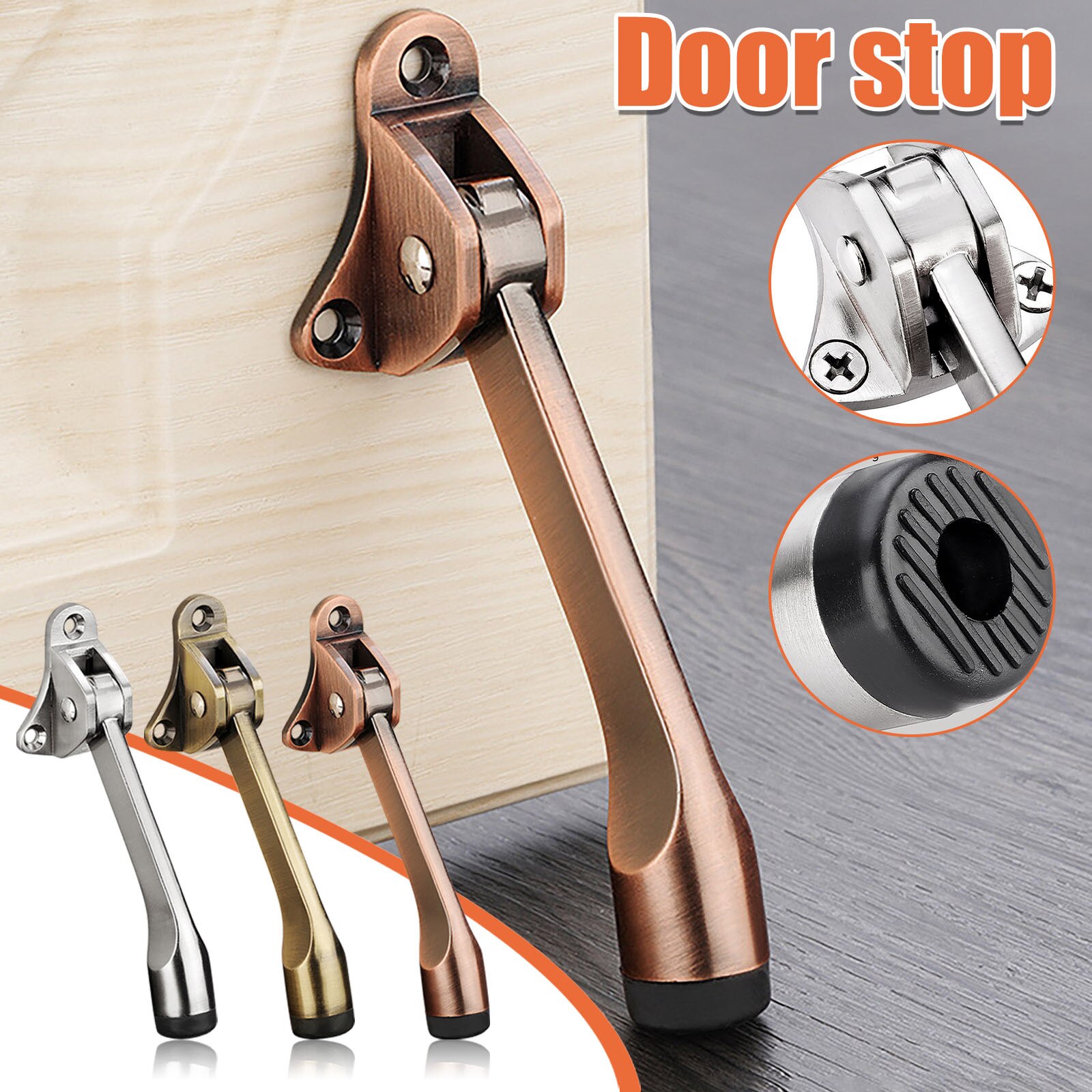 25# Kickdown Door Stopper Wall Heavy-duty Door Stop Hinge Foot-operated Anti-collision Movable Perforated Rubber Floor-mounted