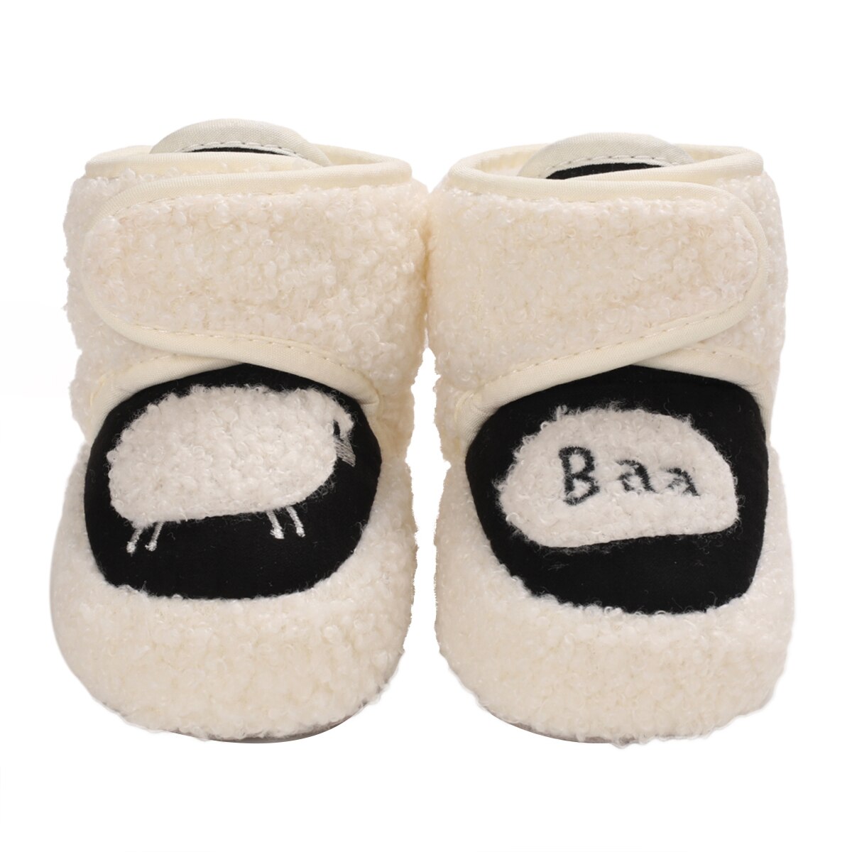 Bebis pojkar flickor tofflor, söta får mönster spädbarn stövlar mjuk bomull små barn första rullator spjälsäng skor med gripare: Vit / 12