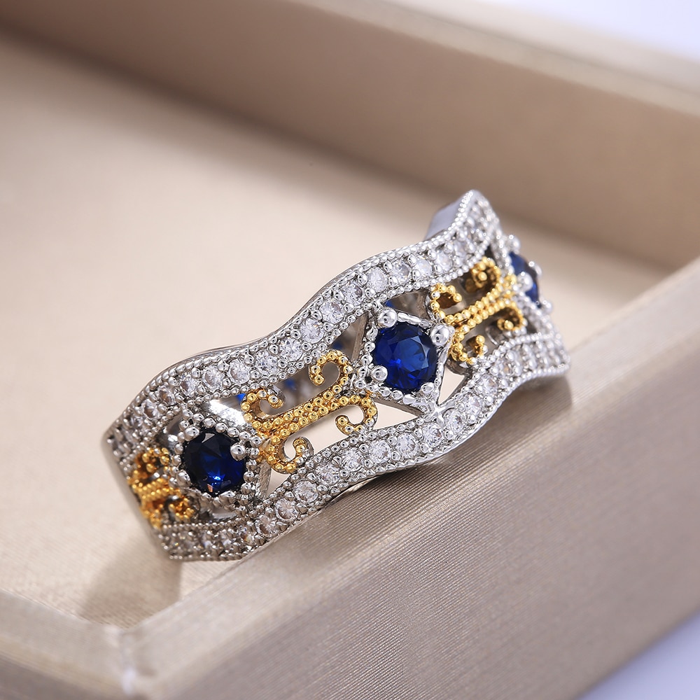 Huitan vintage lindo feminino anel de dedo casamento brilho azul cz pedra esposa/mãe presente aniversário grande antigo anéis anillos