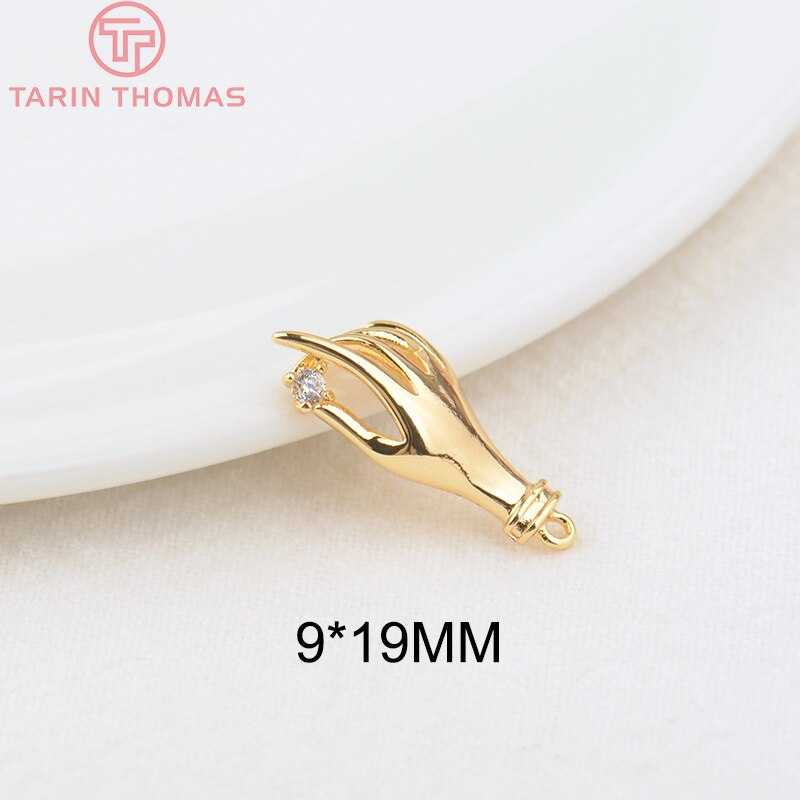 (1218)4PCS 6PCS 26x11MM Hole 4MM 24K Gold Color Brass with Zircon Hand Pendants Charms Jewelry Findings Accessories: Style 2 ( 6 PCS )