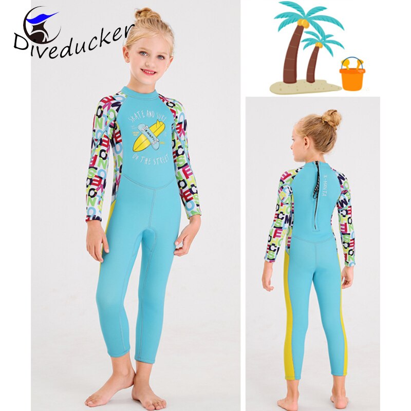 2.5mm neopren one pieces våddragter børn badetøj dykkerdragter lange ærmer piger surfing børn udslæt vagter snorkel uv protec