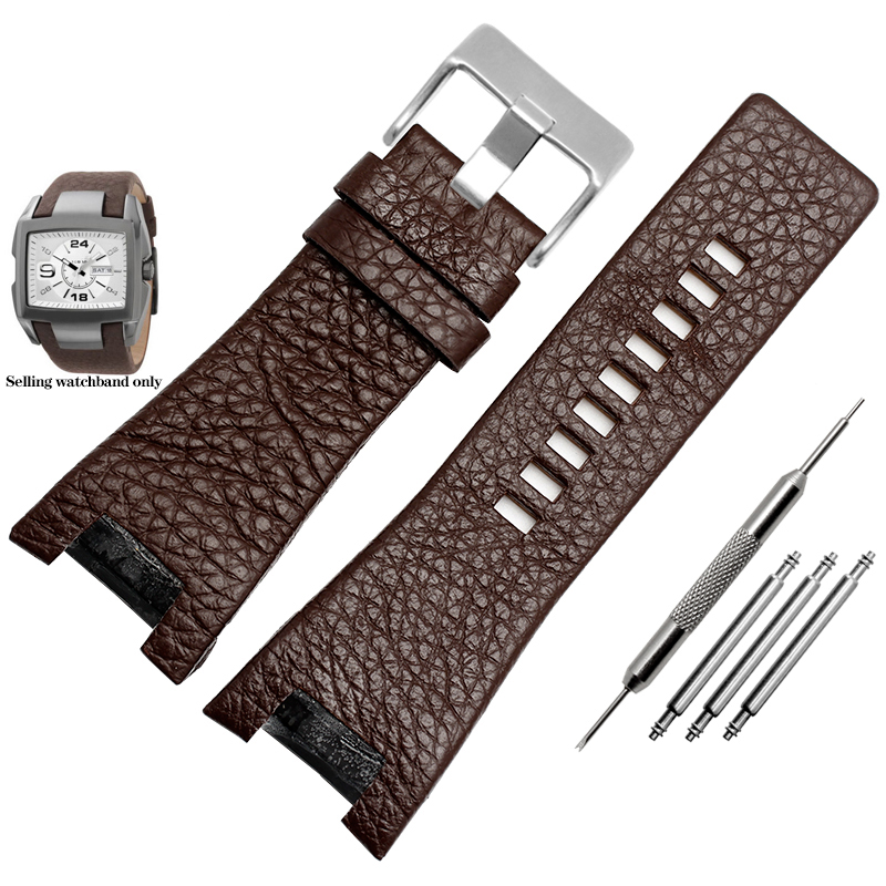 Bracelet de montre en cuir véritable pour Diesel DZ1216 DZ1273 DZ4246 DZ4247 DZ287: Noir gris