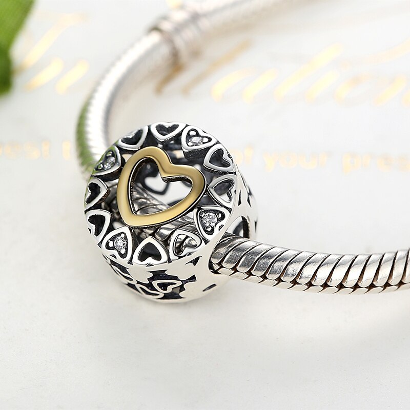 925 Sterling Zilveren Romantische Hart Bead Hollow Out Lover Charms Fit Originele Armband Diy Kralen