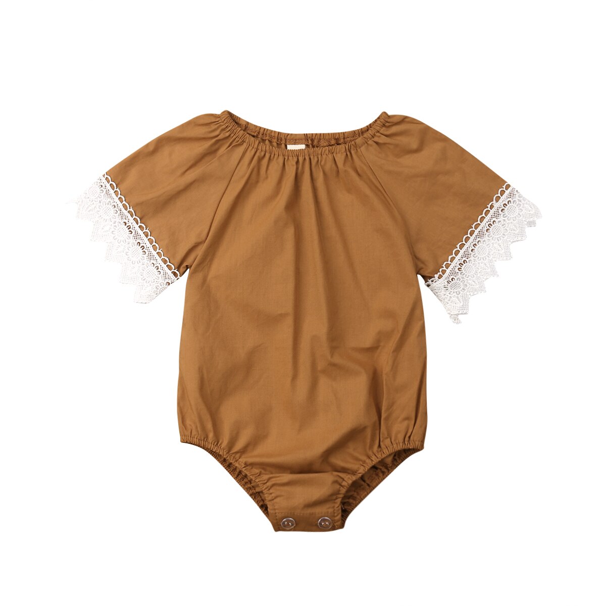 0-24M bebé niña niño body encaje Patchwork de flores manga corta sólido mono verano ropa Casual: Caqui / 3M