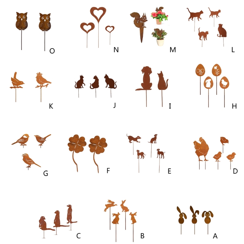 Gartendekorationen für den Außenbereich, verrostete Tiere aus Metall, dekorative Gartenpfähle für Frühlingsdekorationen,