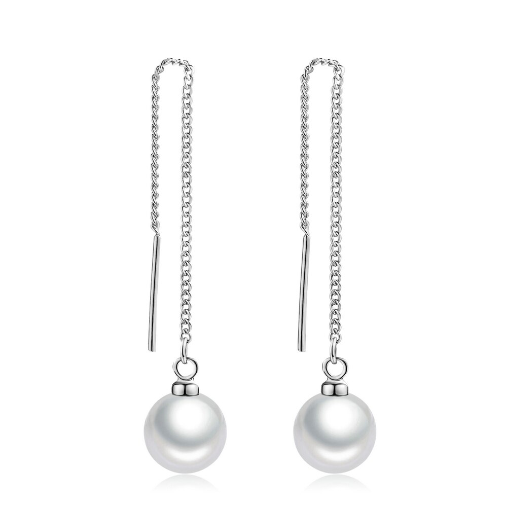 Orecchini pendenti lunghi intrecciati unici per le donne Piercing orecchino di moda a catena in oro rosa con catena per regali di gioielli per ragazze E243: silvercolor pearl034