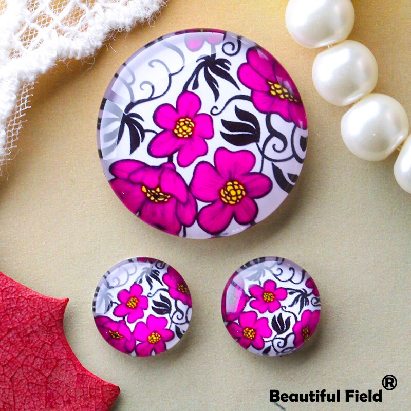 12mm 25mm 14mm 16mm 18mm 20mm Foto Schöne Glas Cabochons Runde Cameo-Set Handgemachte einstellungen Stein Blumen FL016