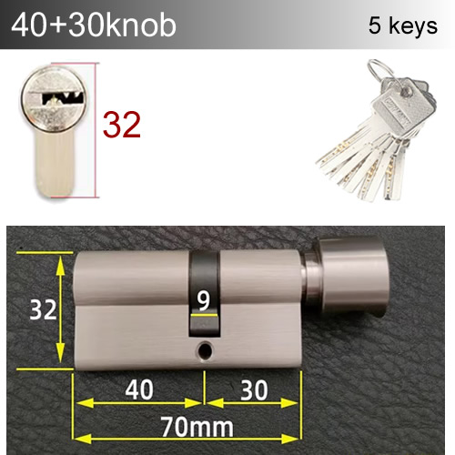 Round handle knob Lock Cylinder height 32mm Length 60-110mm with 5 keys Copper material rust-proof Suitable for wooden doors: Translucent