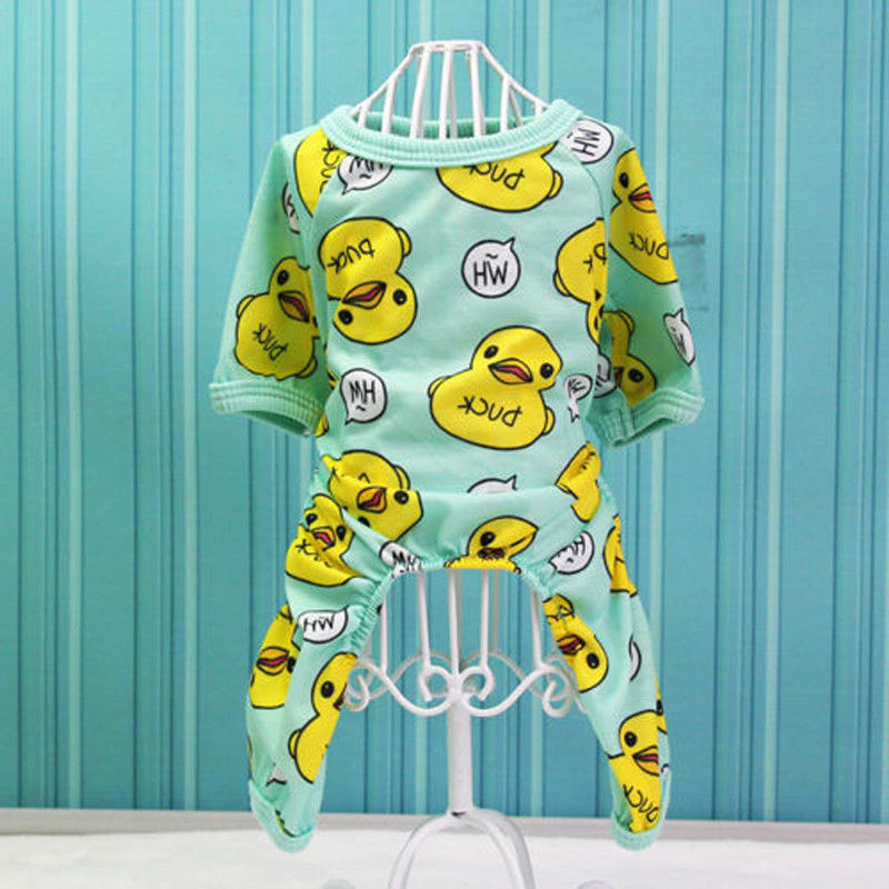 Pyjama en coton pour chiens | Automne et hiver, pyjama , chien jaune canard imprimé, vêtements mignons, combinaison chien chiot, nouvelle: green / XXL