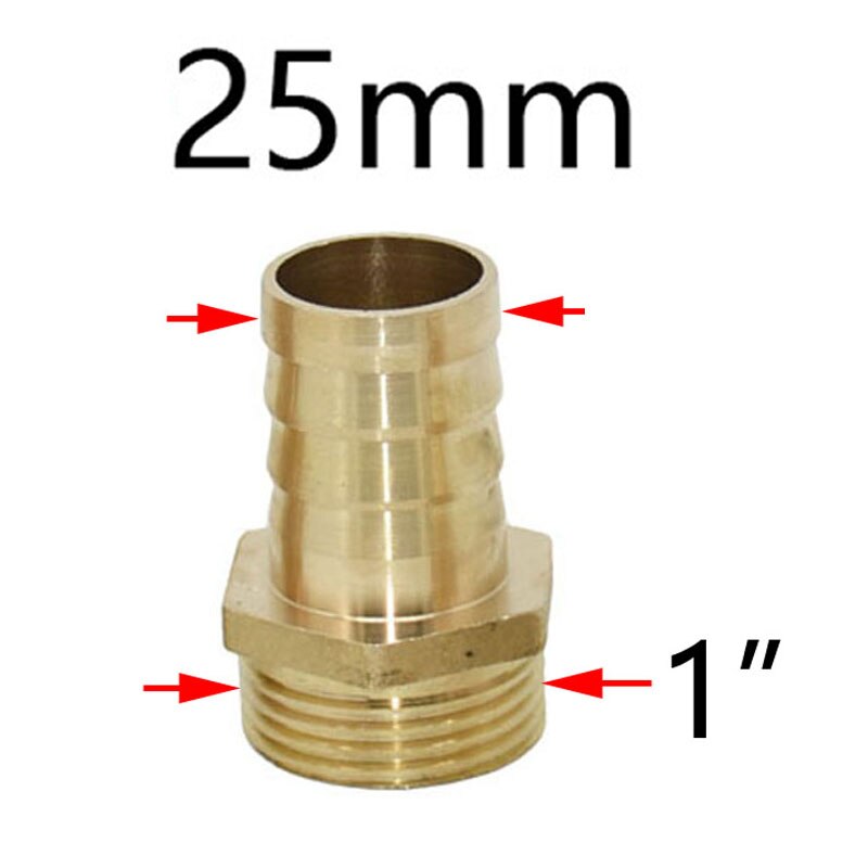 Conector de latón de 1 "macho a 16mm, 19mm, 25mm y 32mm, Conector de cobre para manguera de jardín DN15 DN20 DN25, 1 unidad: 25mm