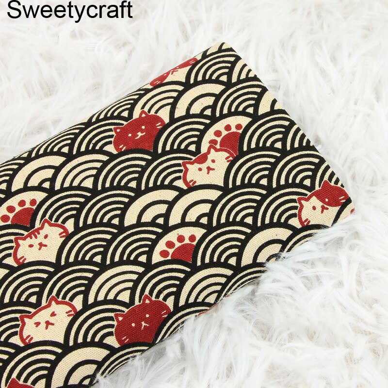 Tissu 110 coton 100% x 45cm, demi-cour épais, tissu japonais ondulé imprimé de chat, bricolage, couture faite à la main, décor de sac: Cotton Fabric-1