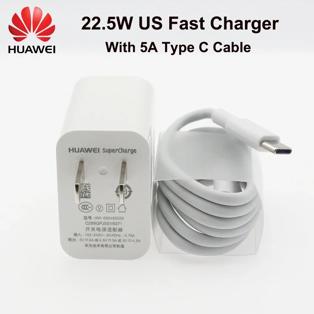 40W Original HUAWEI chargeur rapide 22.5W EU US superchararge Type C câble pour HUAWEI P30 P40 P20 Pro lite Mate 9 10 Pro Mate 20 V20: GRIS