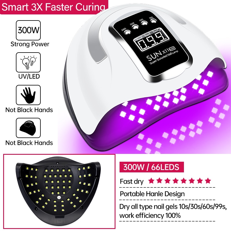 Lampe sèche-ongles 300W à 66 Led UV, pour manucure, 4 modes, avec écran LCD, outils d&#39;art des ongles