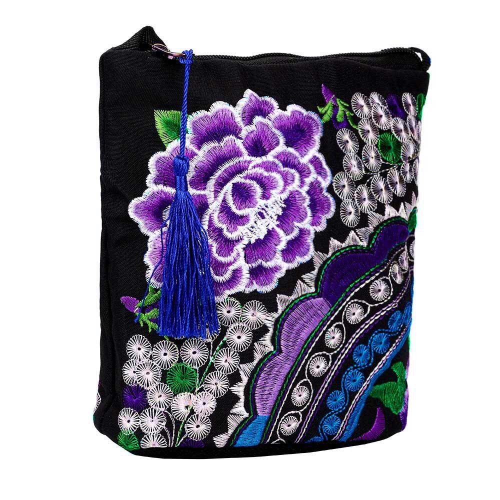 Monedero de lona Floral bordado hecho a mano, étnico para mujer, bolso de mano, monedero Vintage, monederos de , kawaii 1,8: Purple