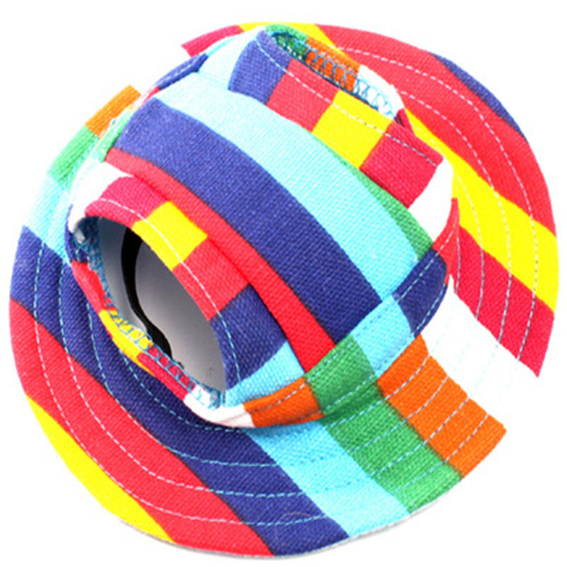 Sommar sällskapshund söt print keps baseballhatt liten hund med öronhål bowknot mesh andningsbara hundhattar