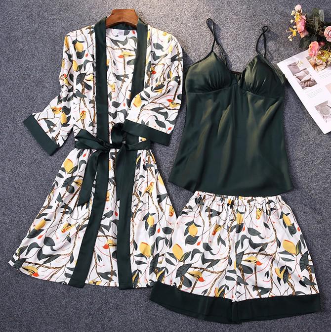 Lady Print Bloem Nighty & Robe Pak Nachtkleding Zijdeachtig Satijn Nachtkleding Kimono Badjas Gown Casual Nachtjapon Thuis Kleding: XXL / GRIJS