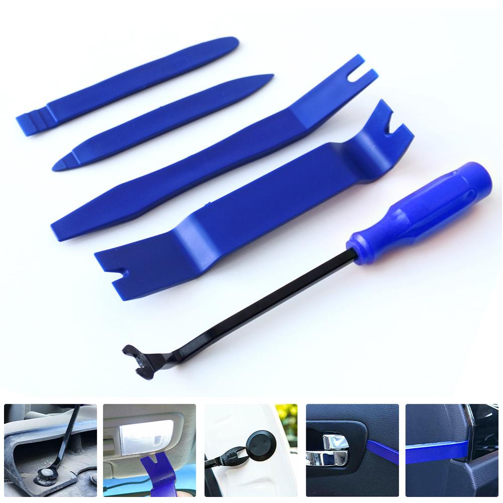 5 Stks/set Auto Trim Removal Tool Kit Deur Panel Fastener Auto Dashboard Plastic Gereedschap Remover Auto Radio Fijne Koevoet Tool