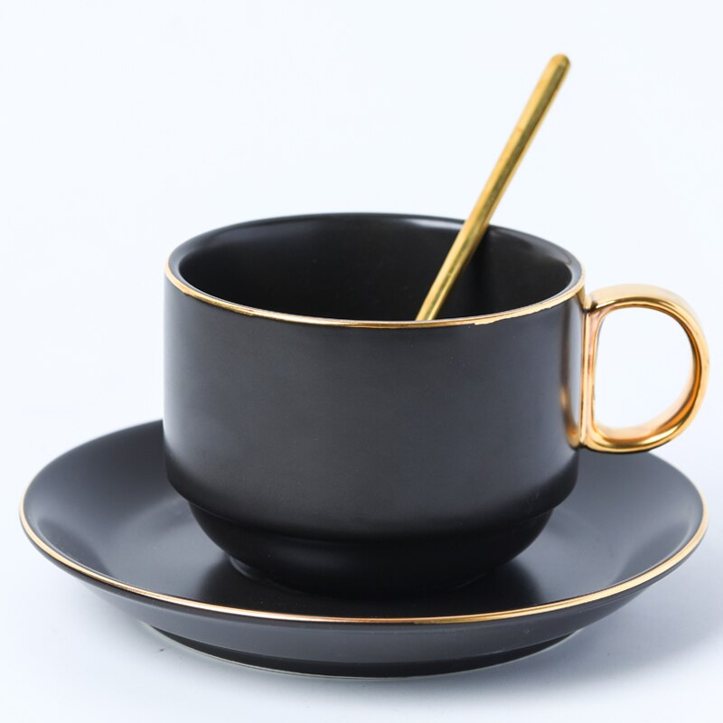 Nordiska kaffekoppset guldkant te kopp och fat porslin kaffemuggar te set tazas de ceramica mate koppar  ac50bd: Stil 1