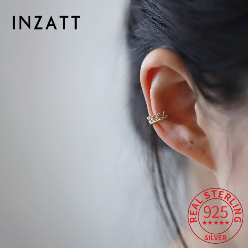 INZATT-pendientes de plata de primera ley con forma de corona para mujer, aretes pequeños, plata esterlina 925, oro de 14 quilates, estilo minimalista, Punk,
