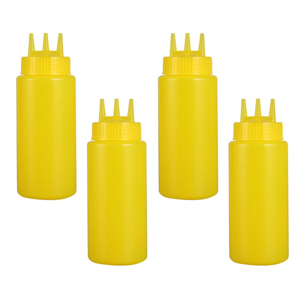 4pcs Jam Squeeze Bottles 3-hole Tomato Sauce Dispensers Kitchen Gadget for Salad Dressing Mustard (White, 12oz, 360ml): Yellow 1