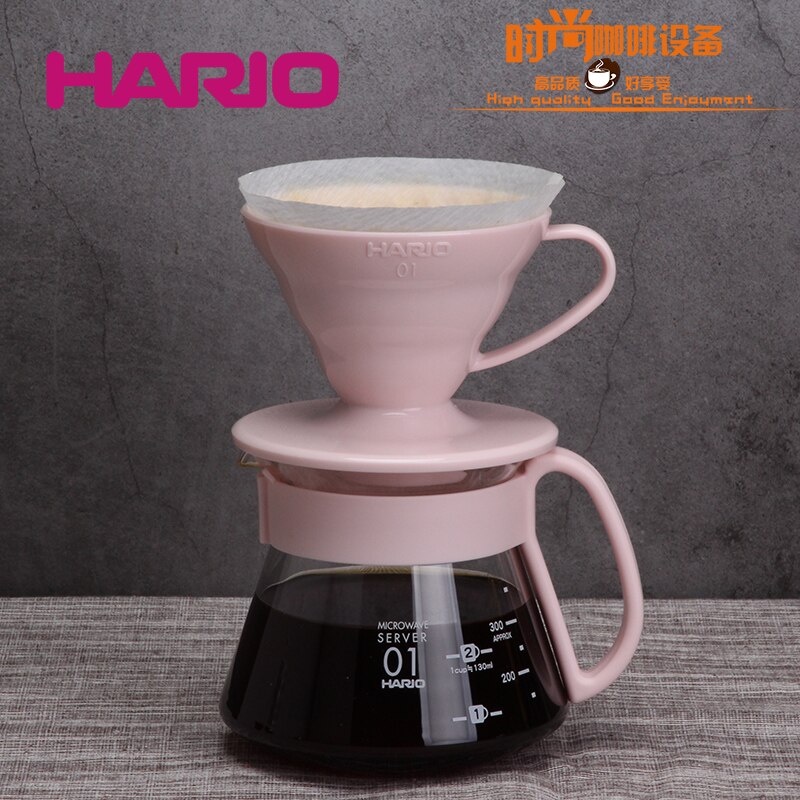 Heat-resistant glass drip filter set V60 series hand-made coffee set resin filter cup VDSP: Pink