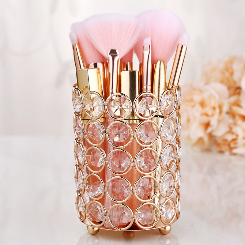 Porte-crayon en cristal de Style européen, porte-stylo de bureau, porte-brosse de maquillage cosmétique, conteneur d'eyeliner en or