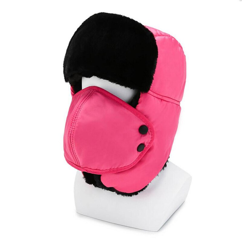 Vinter mand fortykning hat ørebeskyttere plus fløjl udendørs ørebeskyttelse varm leifeng hat kvinder maske næse beskyttelse cap: Rosenrød