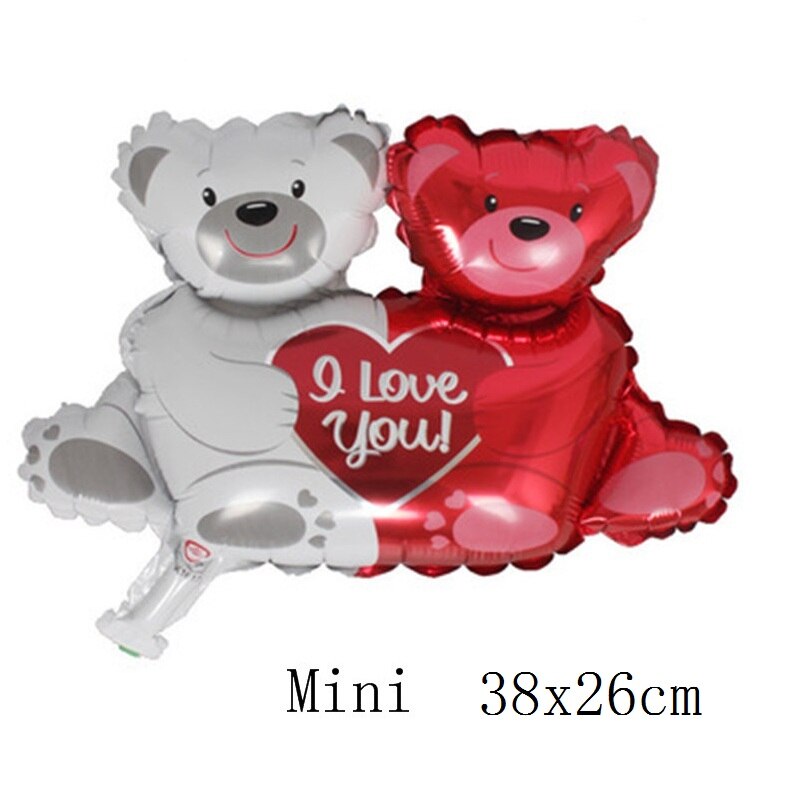 100x76cm Double Bear Hug Heart Balloons Foil Cartoon Bear I Love You Wedding Valentine's Day Event Party Balloon Decoration: 1pc Mini