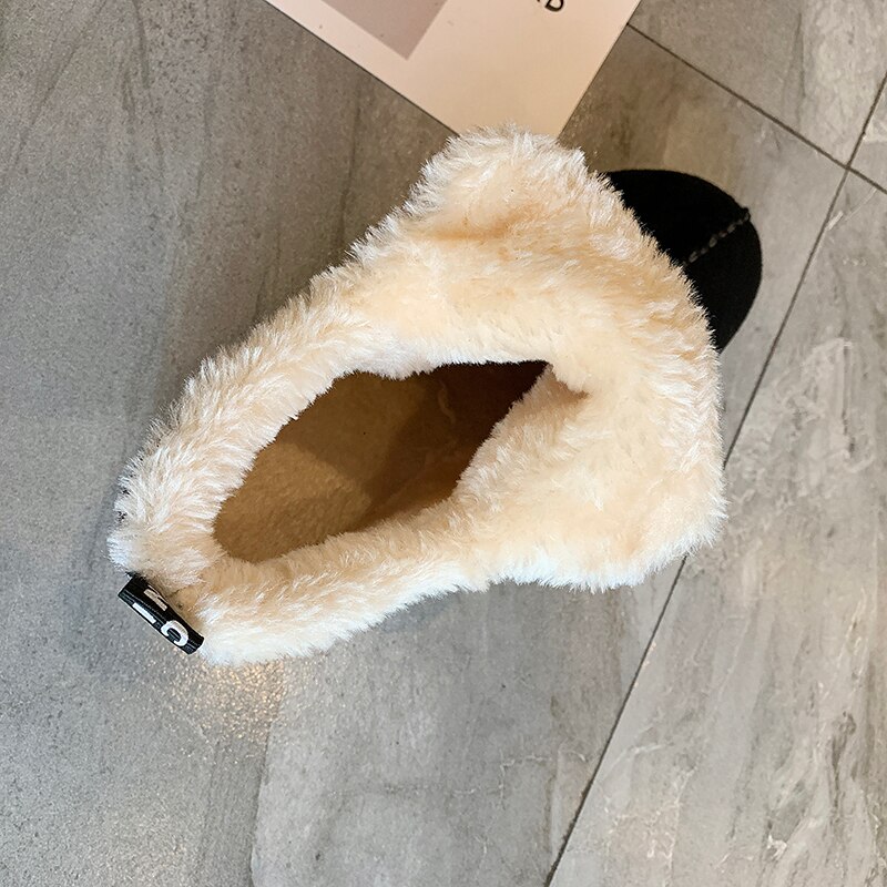 Dames wandelschoenen winter warme pluche bont meisjes sneeuwlaarzen dames schoenen platform ronde neus platte dames botas mujer zapatos