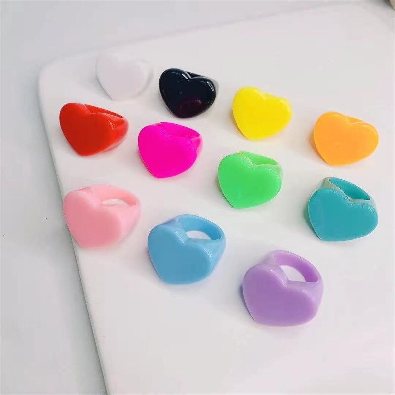 Sweet Charm Kleurrijke Hars Hart Hars Acryl Vinger Ringen Voor Vrouwen Meisjes Eenvoudige Zomer Partij Sieraden