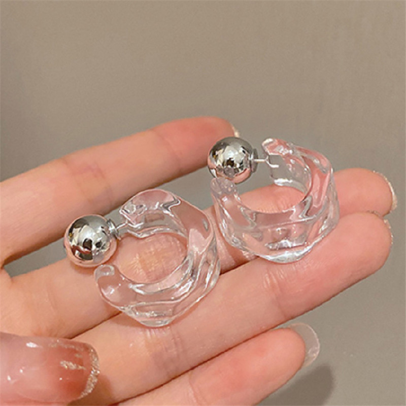 Pendientes de aro geométricos de acrílico transparente para mujer y niña, aretes colgantes en forma de C, de joyería de viaje para , tendencia coreana,