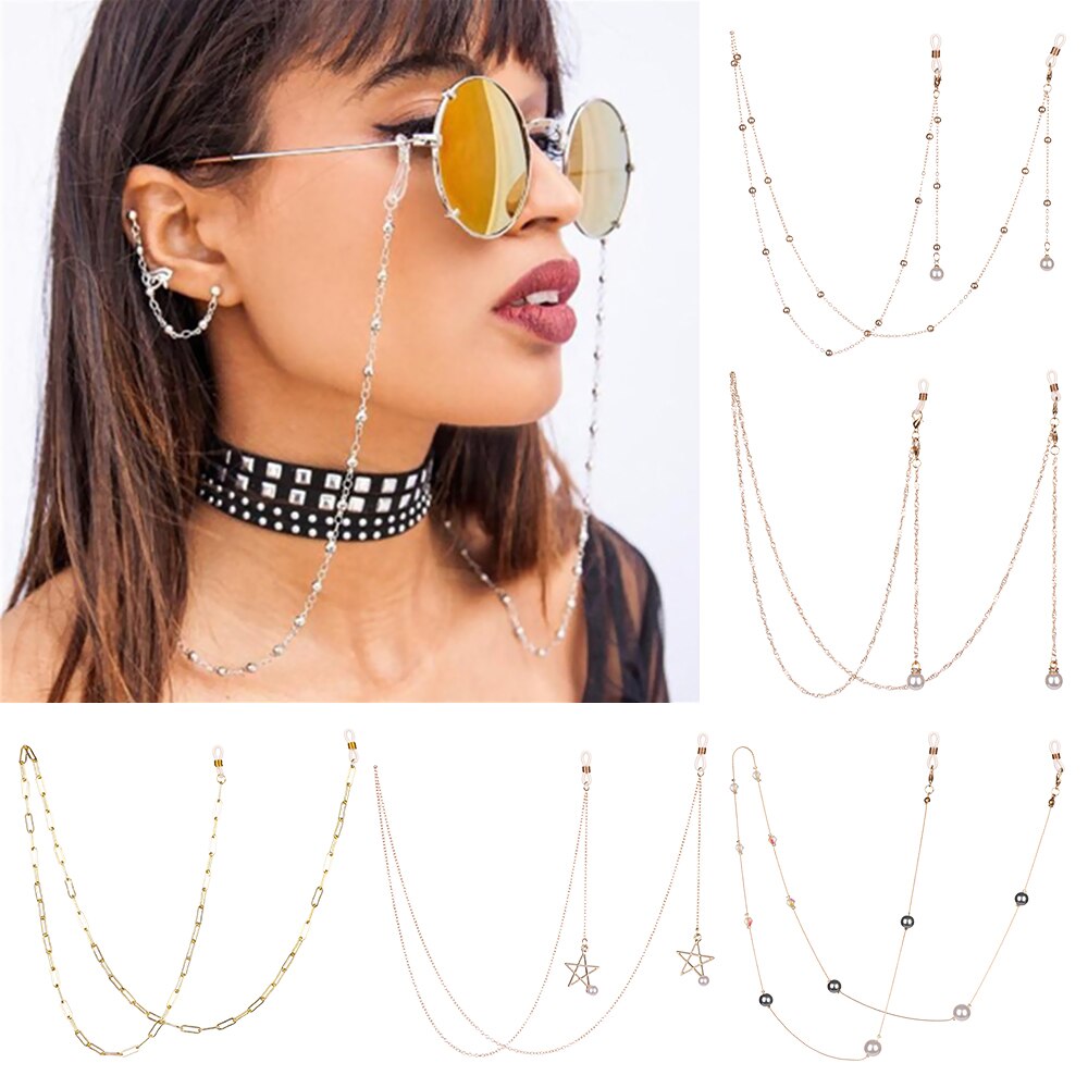 Zeester, schelp, zonnebril, ketting, parels, strass steentjes, brillenkoord, brillenketting, kralen, nekband, touw 70cm