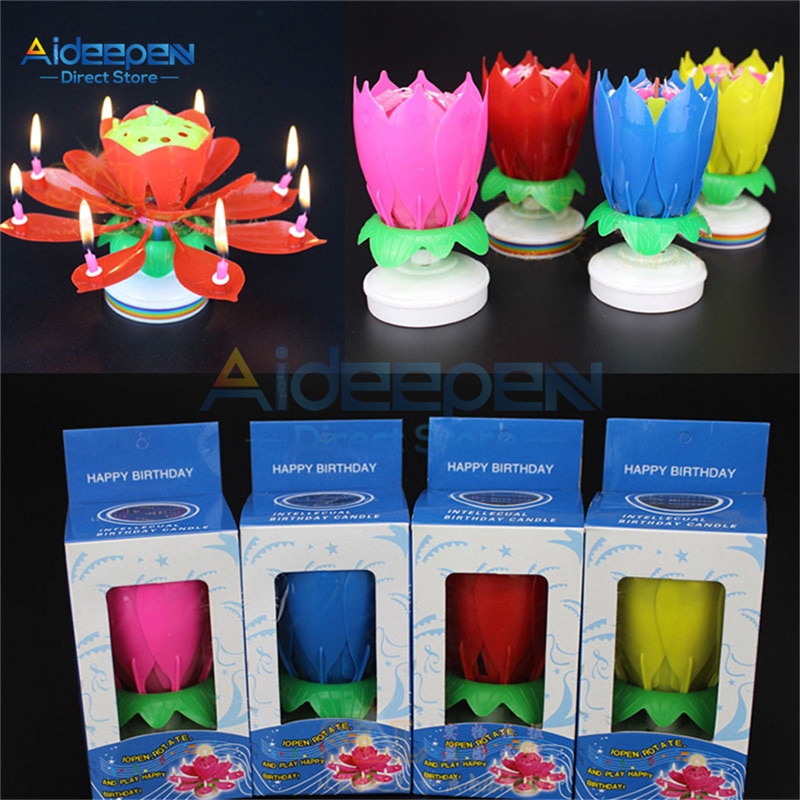 LotusBirthday-Velas giratorias de música, coloridas velas giratorias, Festival de Navidad, música decorativa, de boda, decoración de pasteles DIY
