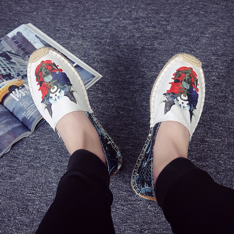 Dierenfoto casual persoonlijkheid zomertrend stroschoenen lichtgewicht canvas vissersschoenen hennep herenschoenen