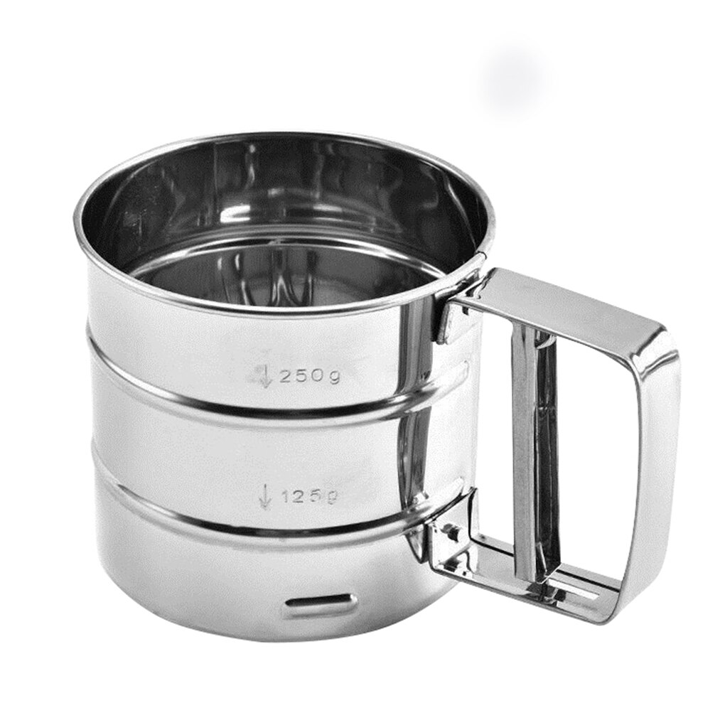 Flour Sieve Cup Stainless Steel Shaker Sieve Cup Mesh Crank Flour Icing Powdered Sugar Sifter