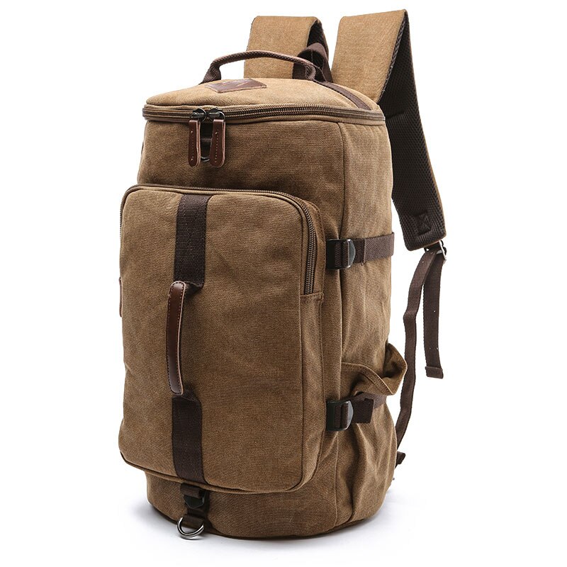 Scione Large Capacity Man Travel Bag Mountaineering Backpack Male Bags Canvas Bucket Shoulder Backpack Carry on Luggage bag: Coffeesmall