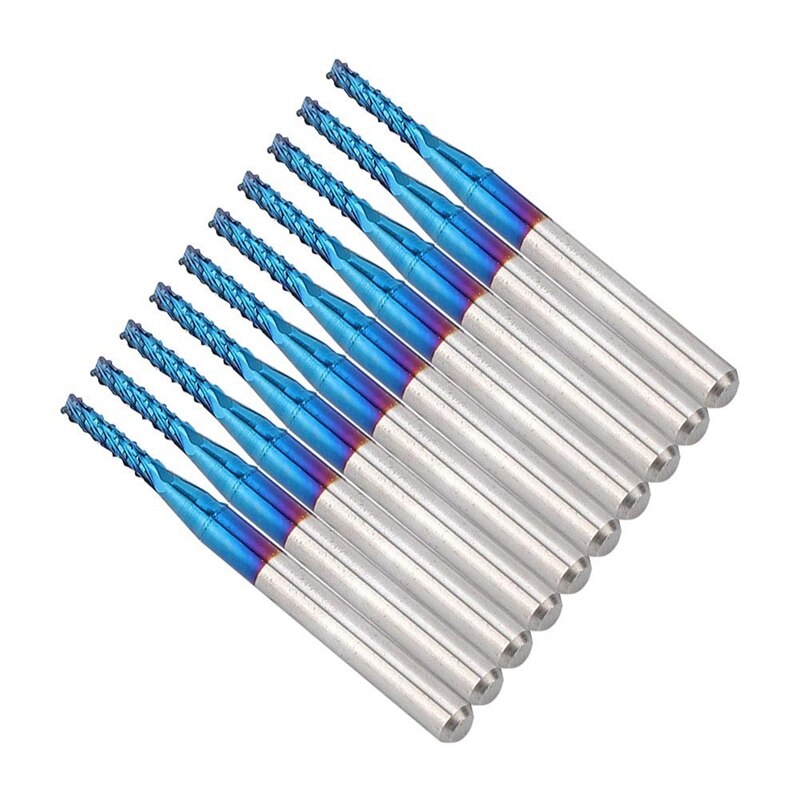 10Pcs Carbide Router Snijden Bit Blauw Corn End Mill Graveren Bit Voor Cnc Pcb Machines