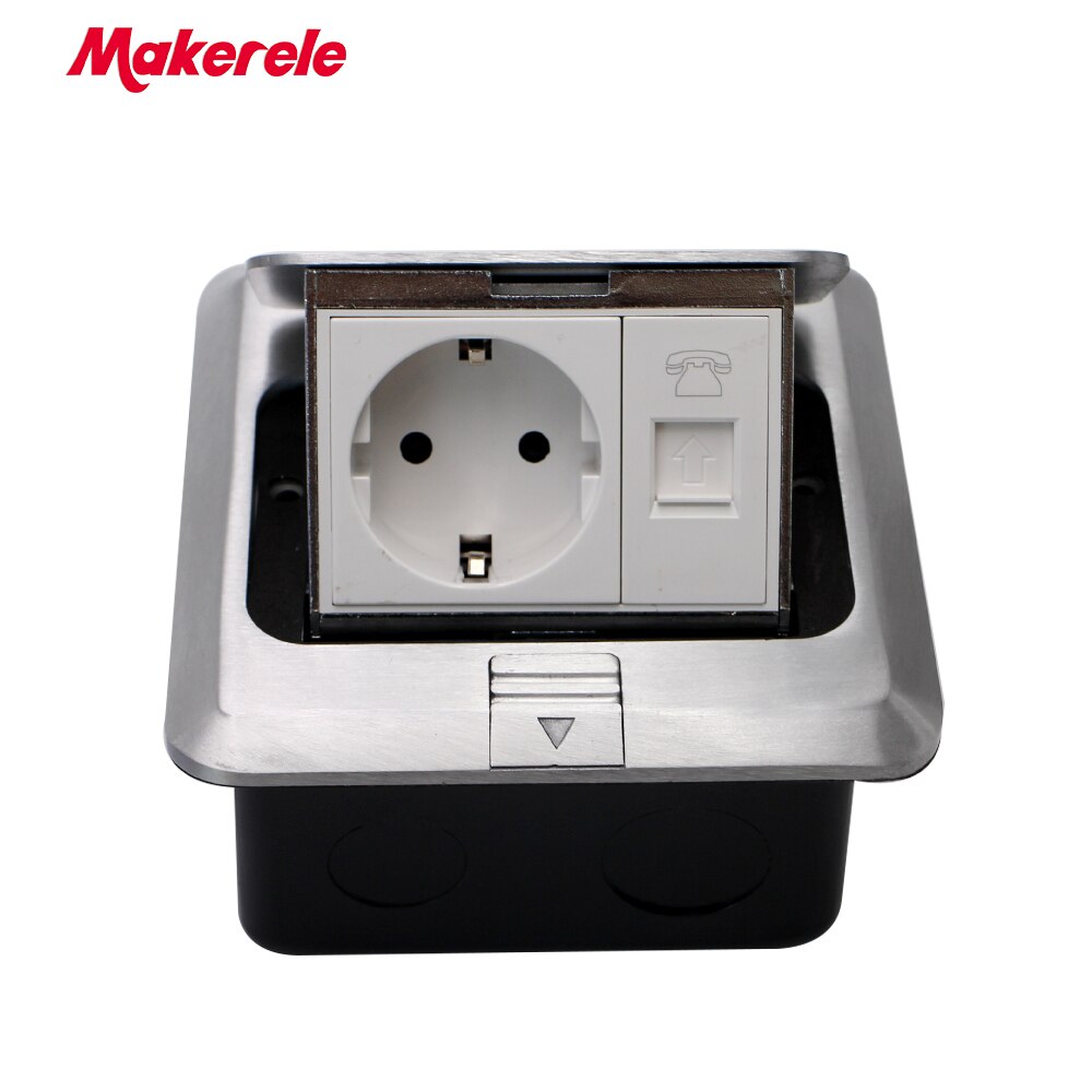 EU Standard Floor Socket square shape Pop Up Outlet Box with rj45 net/phone/USB connector aluminium alloy panel Makerele: phone / Damping