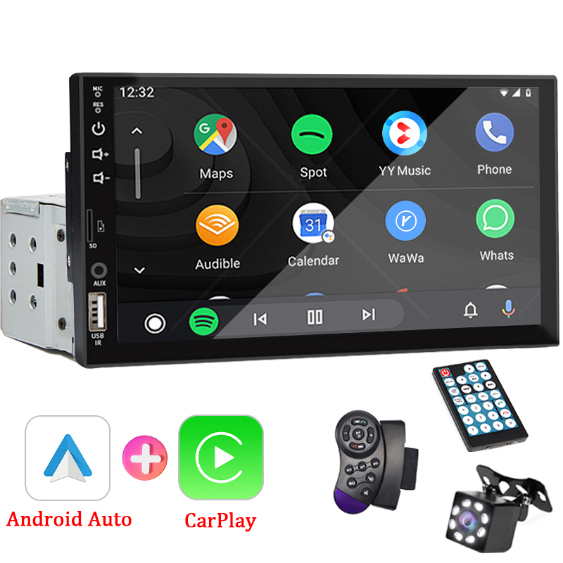 7 "autoradio 1 Din Carplay Android Auto Multimediaspeler HD Touchscreen FM AUX-ingang Bluetooth MirrorLink Universele autoradio
