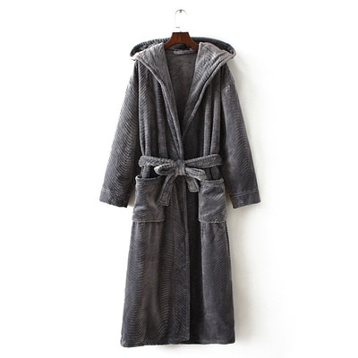 Winter Thickening Warm Flannel Hooded Bathrobe Men Dressing Gown Coral Fleece Bath Robe Male Sleepwear Nightgown Kimono Homme