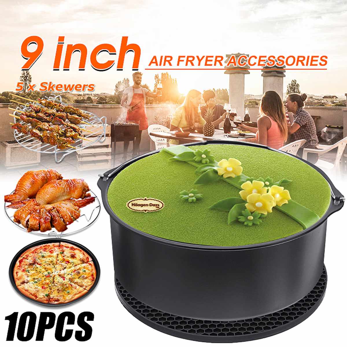 Acessórios para fritadeira a ar, acessórios para fritadeira a ar 9 Polegada adequados para fritadeira a ar 5.2-6.8qt 13/12/11/10/8x cesta de cozimento para pizza, grelha, utensílios de cozinha: 10pcs