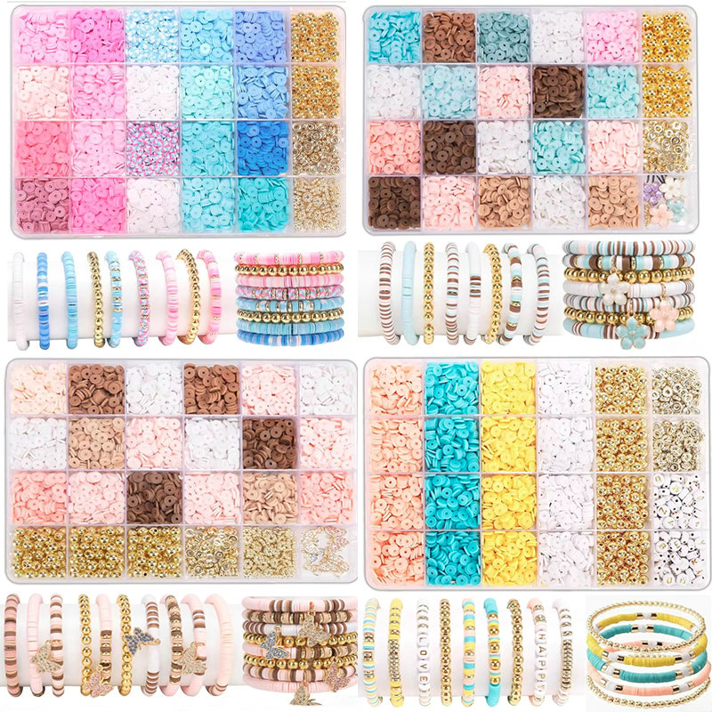 24-kleuren klei kralen armband maken kit platte preppy kralen polymeer klei kralen kit voor vriendschap armbanden maken ambachtelijke DIY