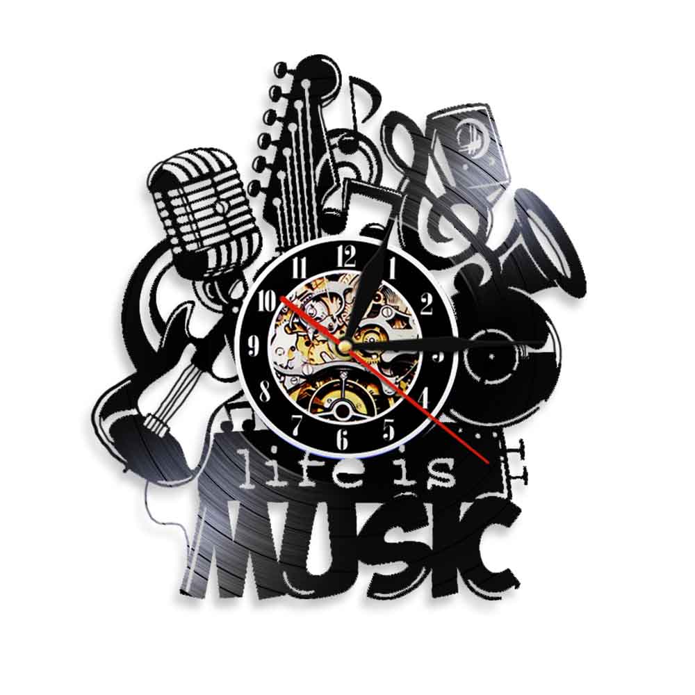 Horloge murale Vintage en vinyle avec musique Life Is, horloge murale, musique Antique, Vintage, enregistrement, maison, idée , LED 3D