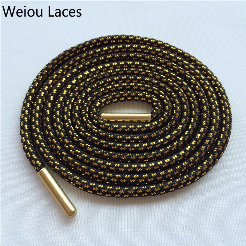 Weiou-lacets de chaussures à Grain croisé noir et or, cordes de sport pailletées, nouveauté ronde, lacets extensibles pour chaussures de sport pour baskets: 160 cm