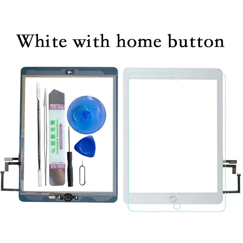 A1822 A1823 Touch Screen For iPad 5th Generation 5 Digitizer Front Glass With home button +cable+Tools+Tempered Glasss: white with button