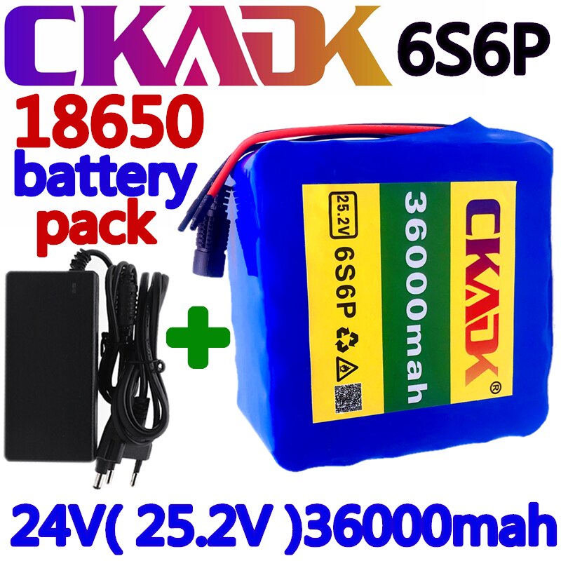 24V 36ah 6S6P Lithium Batterij 25.2V 36000Mah Li-Ion Batterij Voor Fiets Batterij 350W E Bike 250W Motor + 2A Charger