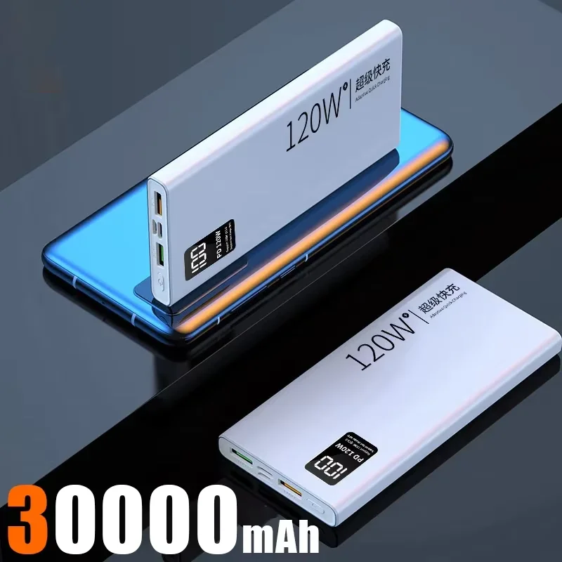 Xiaomi 30000 mah original mobil 50000 mah powerbank 120w toveis hurtigladende eksternt batteri kompatibel med android ios: Blå