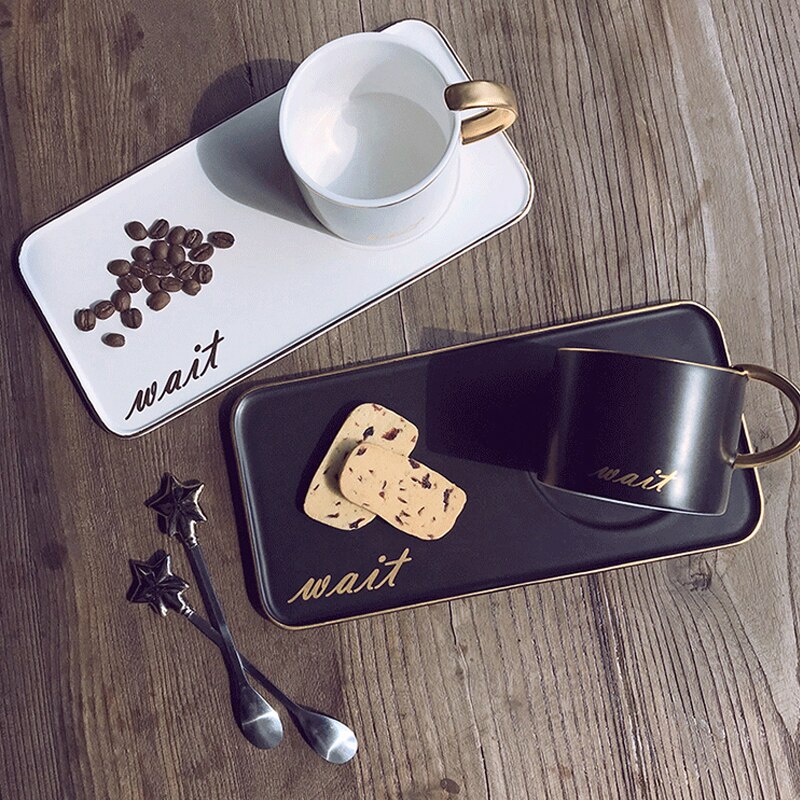 Northern Europe Luxurious Ceramic Coffee Mugs with Saucer Plate Spoon Set Milk Tea Cup for Birthday Afternoon Tea Snack